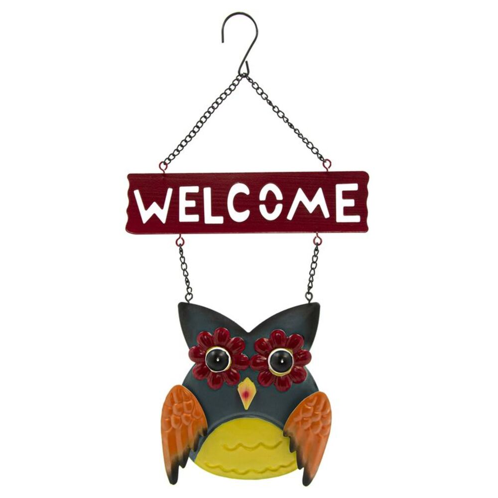 Harvest Owl Decorative Metal Door Wall Hanging "Welcome" Sign 15" x 6"